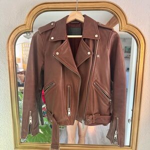 All Saints Brown Leather Biker Jacket